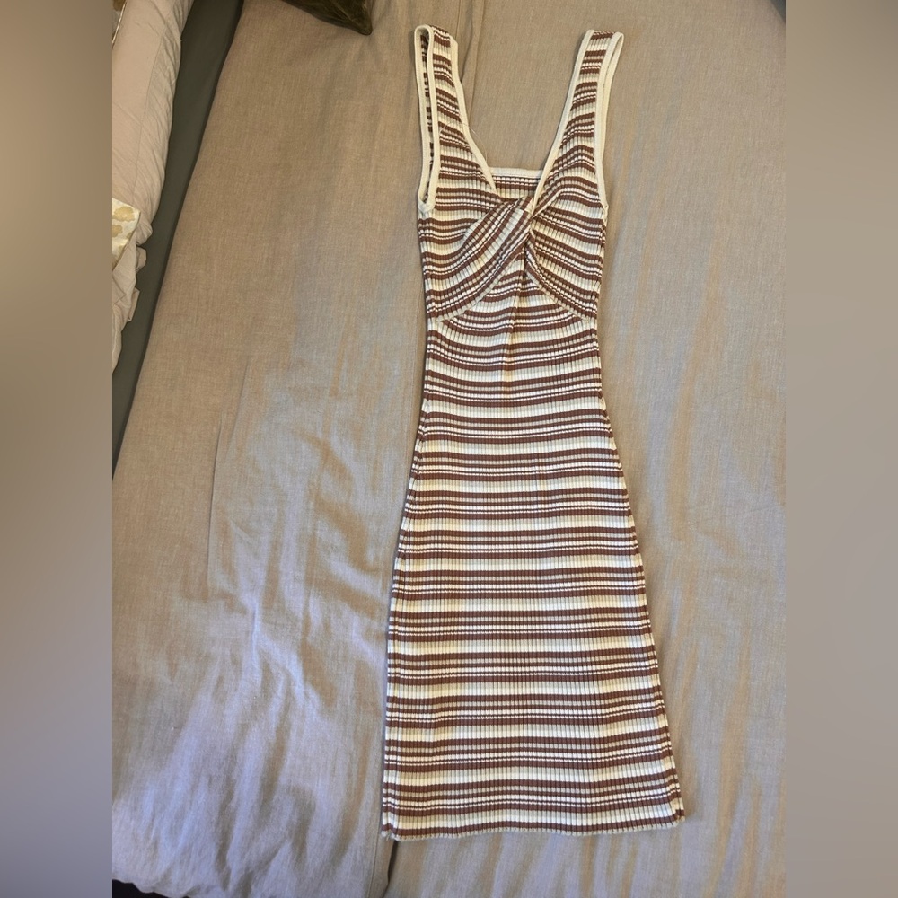 Abercrombie & Fitch Brown and White Striped Knit Mini Dress